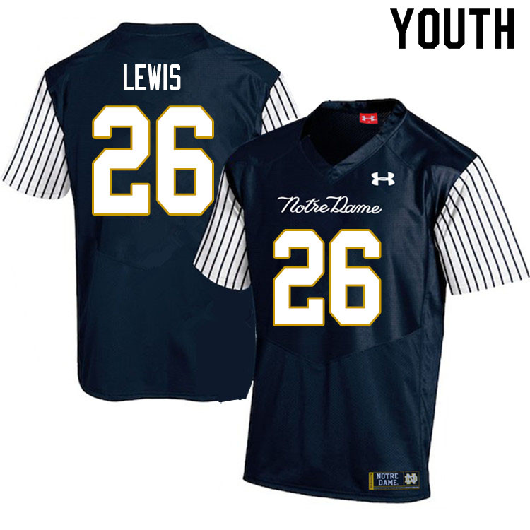 Youth NCAA Notre Dame Fighting Irish #26 Clarence Lewis Stitched College Under Armour Authentic Navy Alternate Football Jersey UM10Q00MD